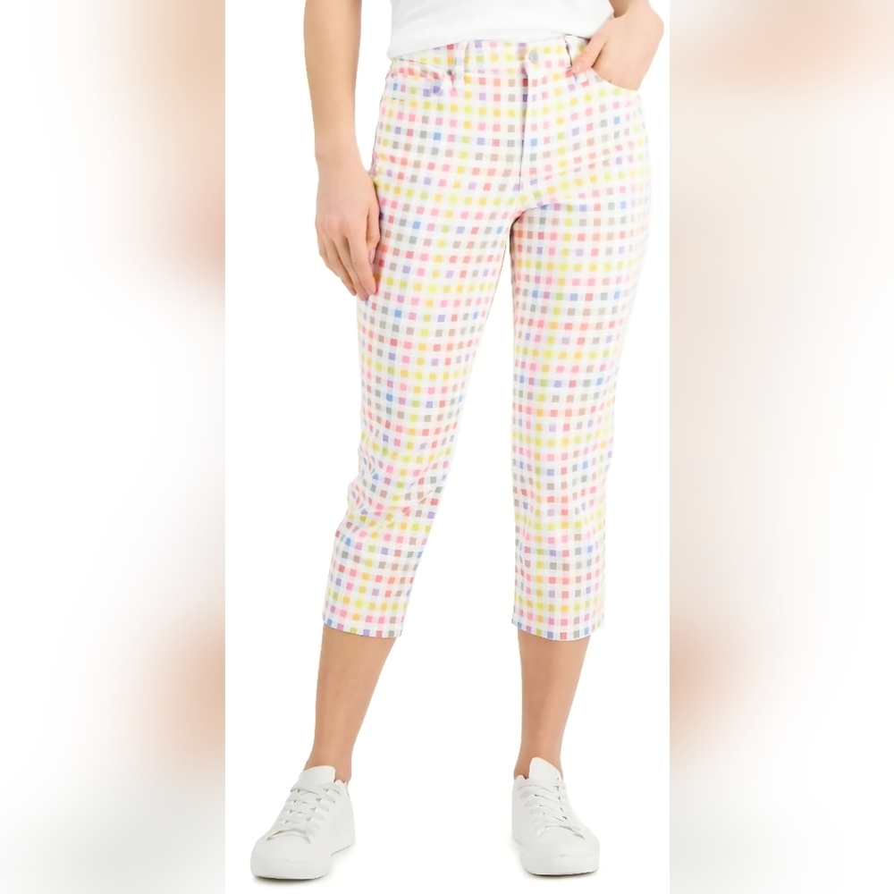Charter Club Bristol Gingham Capri Jeans Multi-Color  Size 10